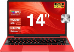 Notebook 14 colių Win 11 Celeron N4020 ne&scaron;iojamas kompiuteris 256gb Ssd palaiko 1tb Ssd i&scaron;plėtimą, pilnas metalinis korpusas, 1080p, Bt 4.2, mini Hdmi ir belaidė pelė, klaviatūros plėvelė - raudona