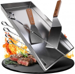 Grilio plok&scaron;tė - plancha grilio plok&scaron;tė pagaminta i&scaron; storio ir nerūdijančio plieno - 40 x 30 cm - tinka bbq dujiniam griliui ir anglies griliui + priedas: 2 x grilio mentelės ir 5 x ie&scaron;mai