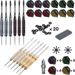 Turnart darts metaliniai antgaliai &ndash; 12 vienetų 24 g profesionalūs plieniniai smiginiai, profesionalūs smiginiai, plieninių smiginių rinkinys, 12 aliuminio kotelių su 24 plunksnomis, 20 nuo atsilaisvinimo apsaugančių guminių žiedų