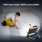 Ouside 100 W led statybinis prožektorius su trikoju ir 4 m kabeliu, ip66 atsparus vandeniui darbo &scaron;viestuvas su schuko ki&scaron;tuku ir jungikliu namų renovacijai, dirbtuvėms, statybvietei, 6500 k, 10 000 liumenų