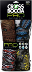 Crossboccia Family Pack Pro, 4 x 3 vienodos spalvos medžiaginiai mai&scaron;eliai, įvairūs dizainai, 8 cm skersmens, užpildyti granulėmis, rinkinys 4 žaidėjams, su taikiniu, daugkartinio uždarymo tinklelio mai&scaron;elyje