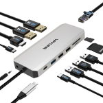 WAVLINK Ne&scaron;iojamojo kompiuterio stotelė, 100W PD, Dual DP, HDMI