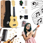 Winzz Geltona soprano ukulele pradedančiųjų rinkinys vaikams su dėklu