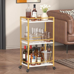 Lifewit virtuvės vežimėlis su 3 lentynomis, serviravimo vežimėlis su ratukais, riedantis baro vežimėlis su užrakinamais ratukais virtuvei, svetainei, valgomajam, biurui, 43.2 x 30 x 81.5 cm, auksinis