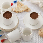 Karaca Elda turki&scaron;kų kavos puodelių rinkinys 6 asmenims, 6 x espresso puodeliai ir 6 x lėk&scaron;tutės, mocha puodeliai, espresso puodelių rinkinys pagamintas i&scaron; porceliano, kavos puodeliai su lėk&scaron;tutėmis