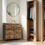 Komoda, 7 audinio stalčiai su rankenomis, 28,5 x 98 x 85 cm, Senovinis Ruda, Riiul, 7 kangast sahtlit k&auml;epidemetega, 28,5 x 98 x 85 cm, vintage pruun