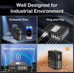 Gigabit Poe+ valdomas jungiklis su 4 Sfp ir 8 Rj45 prievadais