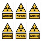 W003 W003 din en iso 7010 / asr a1.3 lipdukai: 75 x 50 mm, 6 vnt. &ndash; įspėjamasis signalas apie radioaktyvias medžiagas arba jonizuojančiąją spinduliuotę &ndash; įspėjamasis ženklas su tekstu (vokiečių kalba) (geltonas/juodas)