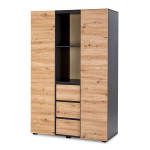 LITTLE SKY by KLUPŚ 3 segmentų drabužių spinta DALIA antracito ąžuolo spalvos