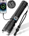 Maxesla 8000 liumenų led žibintuvėlis, įkraunamas led žibintuvėlis itin ry&scaron;kus, įkraunamas per usb-c, priartinamas, reguliuojamas fokusavimas, ipx5 atsparus vandeniui, 5 &scaron;viesos režimai, skirtas stovyklavimui, žygiams, ekstremalioms situacijoms