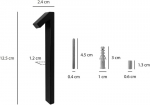 12.5cm juodas plaukiojantis durų numeris 1, prisukamas prie gatvės