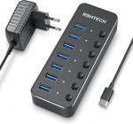 Rsh-518c Usb 3.0 maitinimo &scaron;altinis Rshtech į 7 prievadų Usb 3.0 Superspeed duomenų skirstytuvas su 5v/2a maitinimo &scaron;altiniu ir atskirais jungikliais ne&scaron;iojamam ir Pc maitinamam Usb &scaron;akotuvui