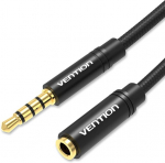 Vention Jack prailginimo laidas 3 m, Aux kabelis 3.5 mm stereo su mikrofonu, 4 kontaktų Trrs (tėtis-mama), tvirtas nailoninis kabelis ir aukso kontaktai Ausinėms/tv/ne&scaron;iojamam kompiuteriui/i&scaron;maniesiems telefonams/medijos Grotuvui/ps5