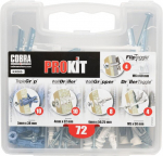 Cobra Prokit sieniniai tvirtinimo elementai &ndash; 5 tipų tvirtinimo elementai &ndash; gipso kartonui, mūrui ir multimetrinėms sienoms &ndash; Triplegrip, Walldriller, Toggle ir Fliptoggle &ndash; rinkinį sudaro 72 tvirtinimo elementai