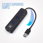 Ewent ew1123 usb &scaron;akotuvas usb 3.0, 3 prievadai + 1 rj45 lan, juodas