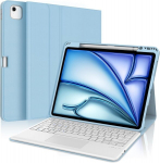 Sengbirch dėklas, skirtas Ipad Air 13 colių (m3 2025/m2 2024) su jutikliniu kilimėliu, prancūzi&scaron;ka Azerty klaviatūra, nuimama belaide Bluetooth klaviatūra - apsauginis dėklas, skirtas Ipad Air 13 - mėlynas