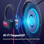 Bluetooth ausinės, sportinės ausinės su 16 valandų grojimo laiku / Ipx7 atsparumas vandeniui / Bass Stereo garsas, sportinės ausinės su mikrofonu bėgiojimui / bėgimui