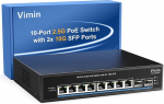 8 prievadų 2.5g poe nevaldomas komutatorius su 2x 10gbps sfp, vimin 10x 2.5g base-t poe prievadai, 10g sfp poe komutatorius su 80gbps ethernet perjungimo galia, ieee802.3af/at, 130w, vlan, metalinis korpusas, be ventiliatoriaus
