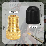 Healife dviračio ventilių adapterių rinkinys - 4 vnt. su žalvario adapteriu Presta ventiliams, įskaitant Schrader adapterį ir ventilių dangtelius dviračiams, el. dviračiams, paspirtukams ir kt.