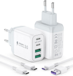 40w usb c įkroviklis su įkrovimo laidu 2 vnt., 4 prievadų usb greitasis įkroviklis, usb c įkrovimo ki&scaron;tukas, skirtas iphone 15 pro max/11/12/13/14, xs/xr/x, samsung galaxy, google, plan&scaron;etiniam kompiuteriui, android, įkrovimo adapteris