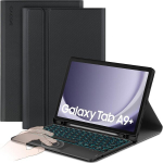 Cacoe klaviatūros dėklas, suderinamas su Samsung Galaxy Tab A9+ 2023, 11 colių klaviatūra su jutikliniu kilimėliu, 7 spalvų ap&scaron;vietimas, nuimama belaidė Azerty klaviatūra, juoda
