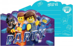 Amscan 9904647 Lego Movie 2 kvietimų kortelės, 8 vnt., dydis 10,7 x 15,8 cm, kortelės su mėlynais vokais, kvietimas, filmas, herojai, animacija, statybiniai blokeliai, gimtadienis, teminis vakarėlis, karnavalas