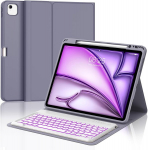 Iveoppe klaviatūra, skirta Ipad Air 13 (2025/2024), dėklas su klaviatūra, skirtas Ipad Air 13 colių M3/m2, 7 spalvų ap&scaron;vietimas, magnetinė Bluetooth Qwertz klaviatūra, skirta Air 13 colių 2025 M3/2024 M2, violetinė