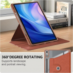 Dingguagua Besisukantis dėklas, skirtas Lenovo Tab P12 12.7 colių 2023 Tb371fc plan&scaron;etiniam kompiuteriui, skaidrus apsauginis dėklas 360&deg; pasukamas stovas su keliais kampais ir ra&scaron;iklio laikikliu, rudas