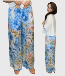 Plačios kelnės moterims Silk Italy, žydros spalvos