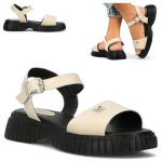 Moteri&scaron;ki odiniai platforminiai eleganti&scaron;ki patogūs smėlio spalvos sandalai Filippo 36 37 38 39 40 41