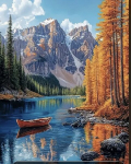 Tapyba pagal skaičius &ndash; Kalnų ežeras su valtimi&ldquo;, 40&times;50 cm, auk&scaron;tos kokybės dažai.
