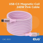 Club3D Lifestyle USB-C Magnetisches Kabel 240W 2m rosa St/St