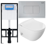 4-in-1 tualeto komplektas: VIBA Sua SUADAK tualetas su bidė funkcija + SLIM sėdynė su mink&scaron;tu uždarymu + paslėptas JAPAR rėmas su mygtuku