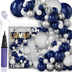 Balionų girliandų rinkinys įvairioms &scaron;ventėms LIVMAN 011 su balionų pripūtimo pompa, 129 vnt.