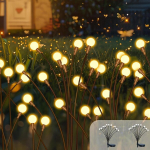 2 vnt. 10 LED saulės baterijų &bdquo;Firefly&ldquo; &scaron;viestuvai, IP65, atsparūs vandeniui