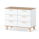 Komoda Hurtownia-Mebli Olivier, Matinė balta, 100 cm, Skandinavi&scaron;ka 6 stalčiai talpi spintelė