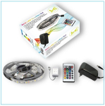 Spalvotų RGB LED juostų komplektas su pulteliu ir maitinimo bloku | 150 diodų | 5 metrai | 21W