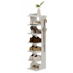 Siauras baltas batų spintelė su 6 lygiais ir 2 kabliais, 112 cm