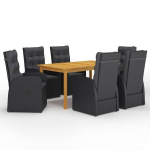 Sodo valgomojo komplektas, 7 dalių, juodas