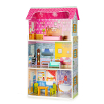 Ecotoys auk&scaron;tas medinis lėlių namelis + baldai