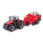 Traktorius Bburago Massey Ferguson 8740S Tractor Kids with Baler Lifter
