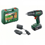 Bosch akumuliatorinis gręžtuvas-atsuktuvas - UniversalDrill 18V 40Nm + 1 1,5 Ah baterija, 1 įkroviklis, 1 dvigubas atsuktuvo antgalis ir dėžutė