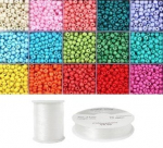 Siūlų ir stiklinių apvalių karoliukų (biserio) 6/0 RainBow&reg; 15 ry&scaron;kių spalvų po 10 g rinkinys