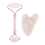 Veido volelis ir Guasha rožinis masažuoklis Rose Quartz Jade Roller and Gua Sha Set
