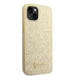 Guess PC/TPU Glitter Flakes Metal Logo Case skirtas iPhone 14 Plus, auksinis
