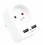 Baltas elektros lizdas su 2 Usb įkrovikliais