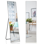 Costway 160 x 40 cm viso ilgio veidrodis 2 viename stovimas veidrodis ir sieninis veidrodis pagamintas i&scaron; nedūžtančio stiklo sidabro