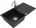Granitinė virtuvinė plautuvė Mexen Leo su mai&scaron;ytuvu ir sifonu, Black+Chrome
