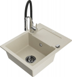 Granitinė virtuvinė plautuvė Mexen Enzo su mai&scaron;ytuvu ir sifonu, Beige+Black/Chrome
