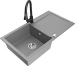 Granitinė virtuvinė plautuvė Mexen Leo su mai&scaron;ytuvu ir sifonu, Grey+Black